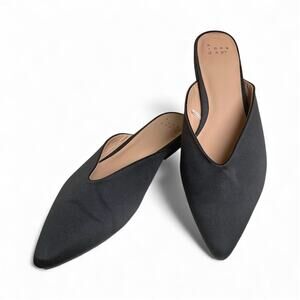 A New Day Black Satin Pointed Toe Mules Size 8
